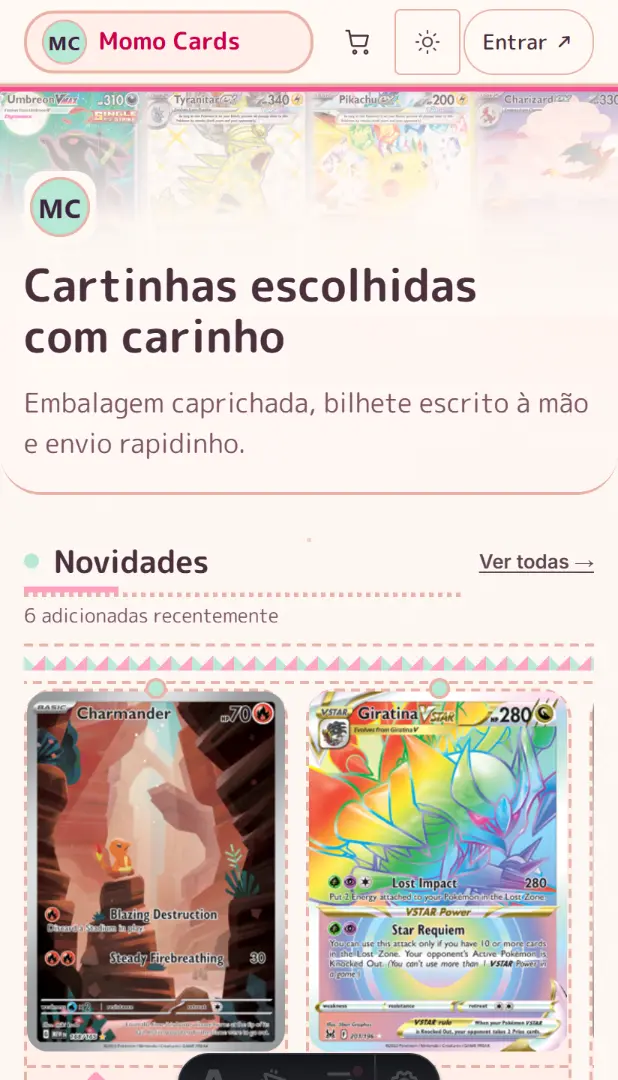 Kawaii: faixa de nuvem pastel com bandeirinhas, trilho Novidades com preços em rosa